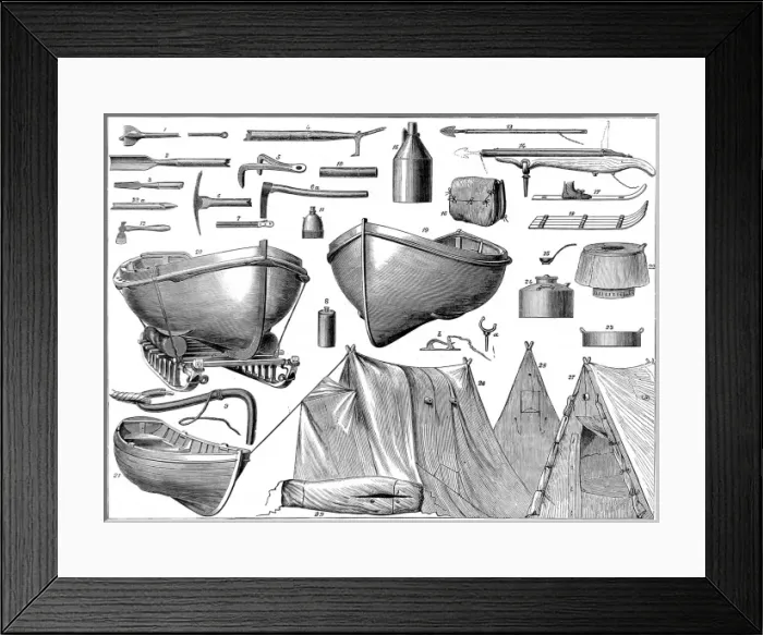 Framed Print : Equipment used in the British Arctic Expedition, 1875-1876 Framed Print : Equipment used in the British Arctic Expedition, 1875-1876