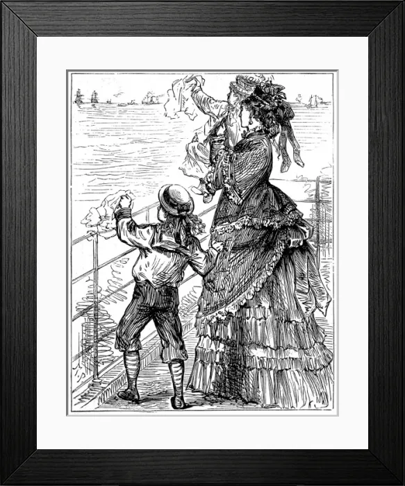 Framed Print : A Young Family waving goodbye to the British Arctic Expediti Framed Print : A Young Family waving goodbye to the British Arctic Expediti