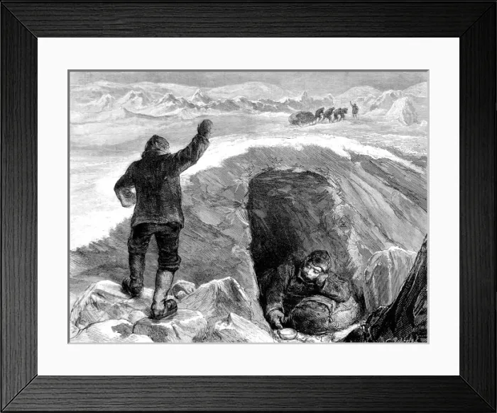Framed Print : Sledge party leaving an invalid in an ice cave, British Arct Framed Print : Sledge party leaving an invalid in an ice cave, British Arct