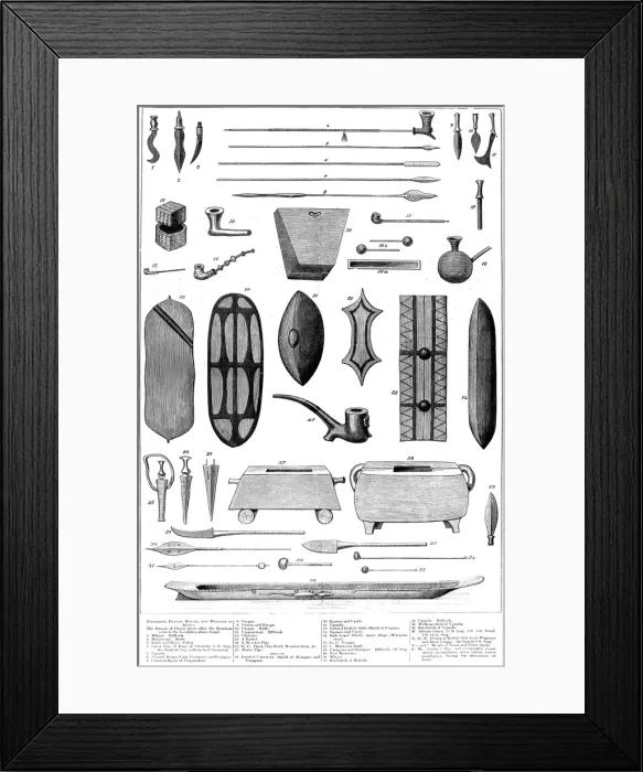 Framed Print : Artefacts collected by H. M. Stanleys Anglo-American Expedit