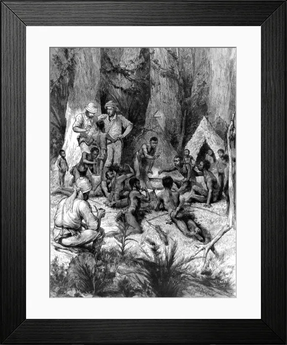 Framed Print : H. M. Stanleys meeting with Forest Pygmies, Central Africa