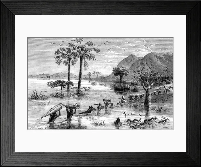 Framed Print : H. M. Stanleys Expedition crossing the Makata Swamp, Central Framed Print : H. M. Stanleys Expedition crossing the Makata Swamp, Central
