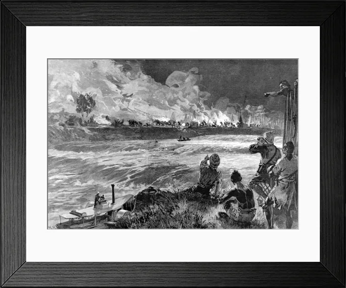 Framed Print : Slavers Raiding a Village on the Aruwimi River, Central Afri
