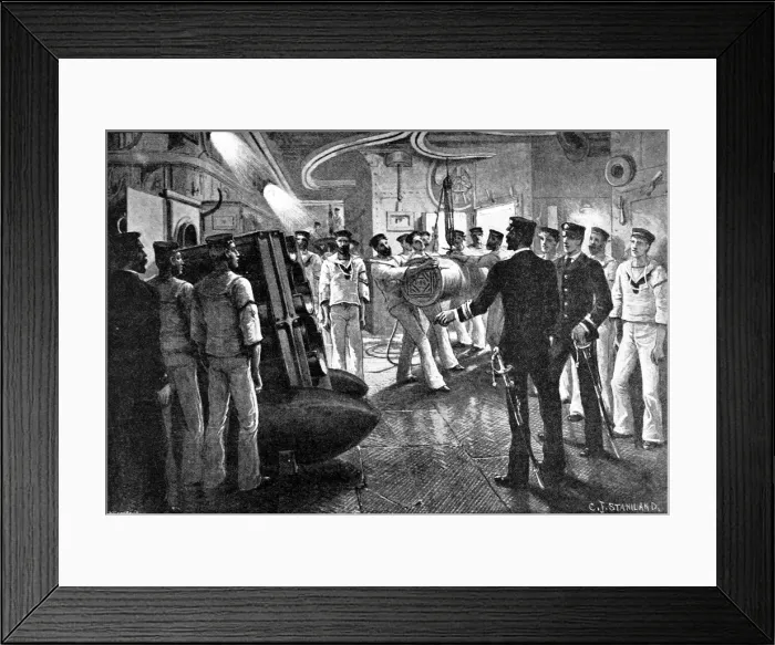 Framed Print : Gun Drill on board a British battleship, c. 1896