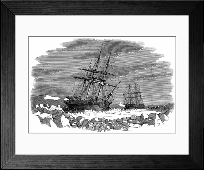 Framed Print : The Enterprise and Investigator surrounded by ice, Barro Framed Print : The Enterprise and Investigator surrounded by ice, Barro