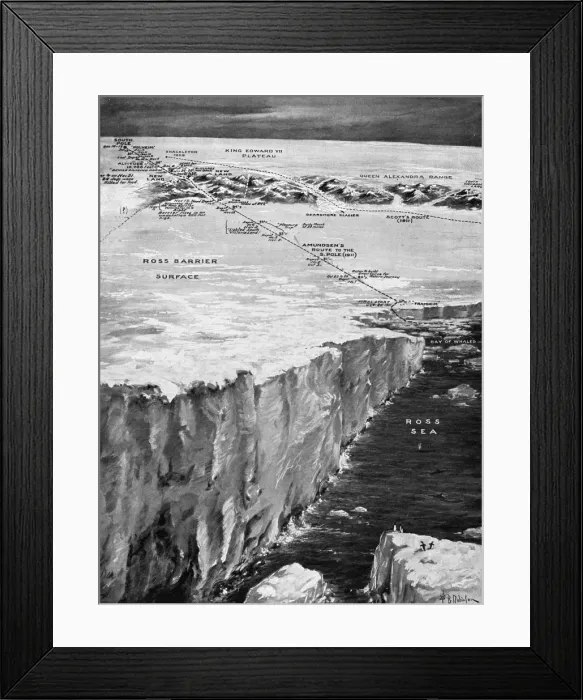Framed Print : Roald Amundsens route from Framheim to the South Pole, 1911