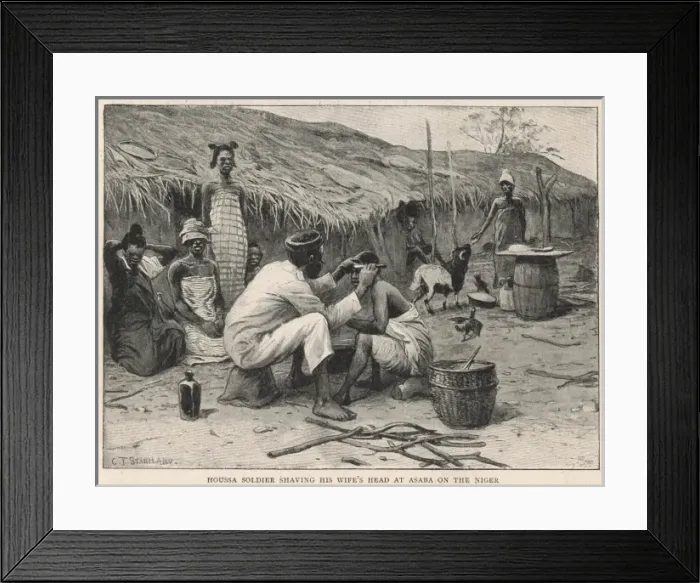 Framed Print : Houssa Soldier Shaving his Wifes Head, River Niger