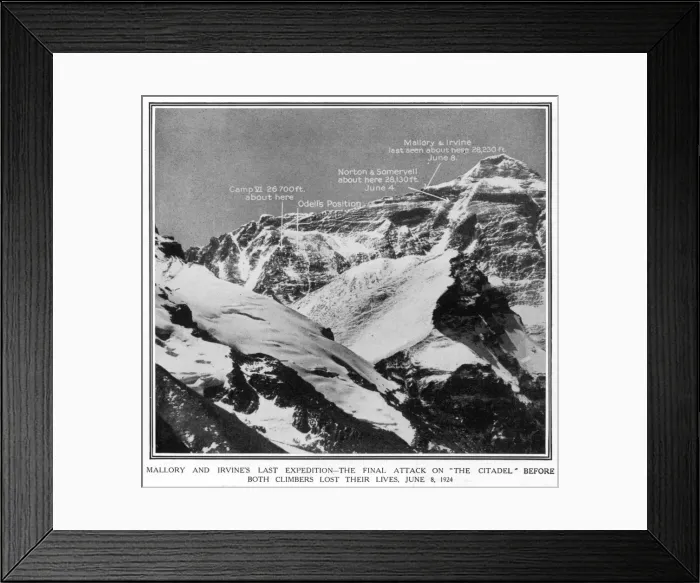 Framed Print : The positions of the Everest Expedition, 1924