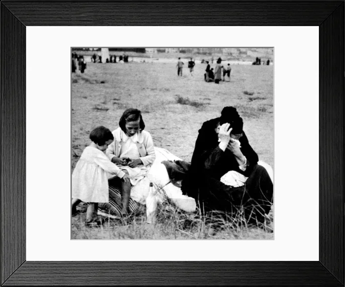 Framed Print : Refugees from Irun sitting on the beach at Hendaye; Spanish Framed Print : Refugees from Irun sitting on the beach at Hendaye; Spanish