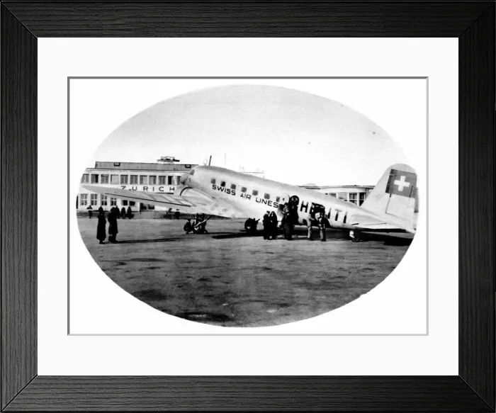 Framed Print : Swissair Aeroplane at Zurich Airport, 1936