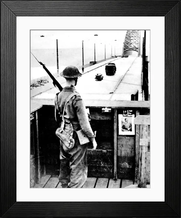 Framed Print : British Sentry keeping watch on Nijmegen Bridge; Second Worl Framed Print : British Sentry keeping watch on Nijmegen Bridge; Second Worl
