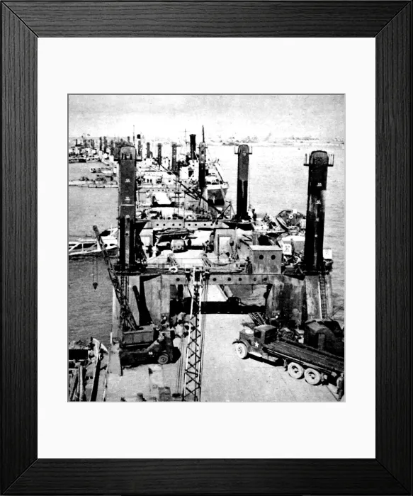 Framed Print : A Busy Wharf at Mulberry Harbour; Second World War, 1944