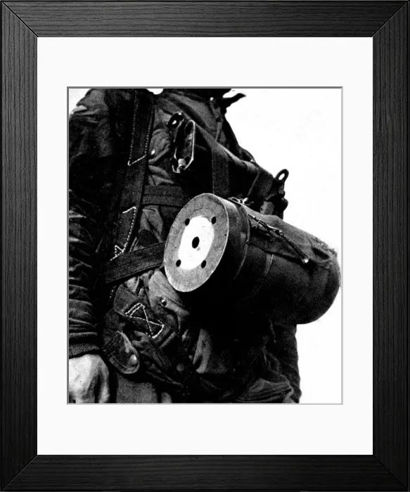 Framed Print : Pigeon Container on a British Paratrooper, Second World War Framed Print : Pigeon Container on a British Paratrooper, Second World War