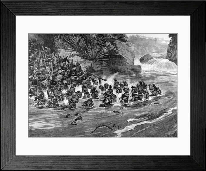 Framed Print : The Zulu War. Zulus crossing a river Framed Print : The Zulu War. Zulus crossing a river
