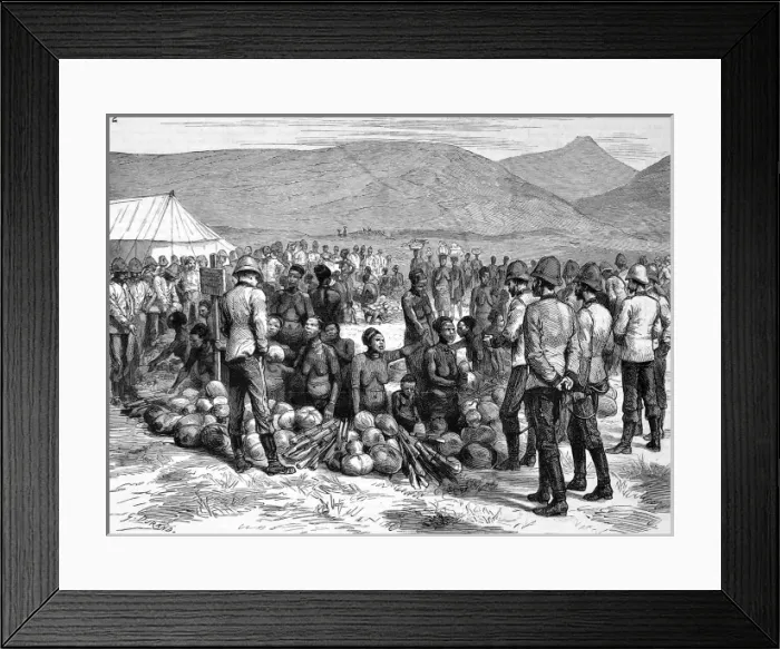 Framed Print : The Zulu War. The camp bazaar