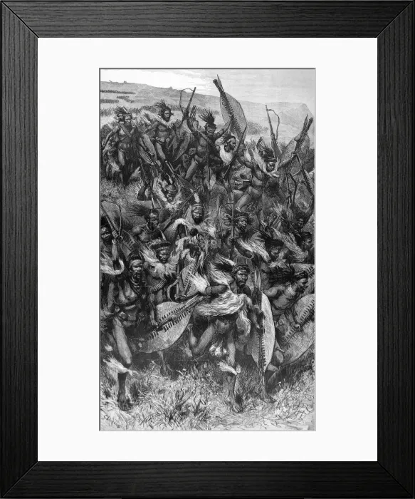 Framed Print : The Zulu wars. An attack of Zulu warriors Framed Print : The Zulu wars. An attack of Zulu warriors