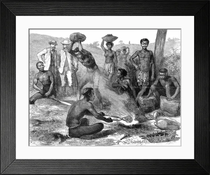 Framed Print : The Zulu wars. A Zulu blacksmith forging an assegai Framed Print : The Zulu wars. A Zulu blacksmith forging an assegai
