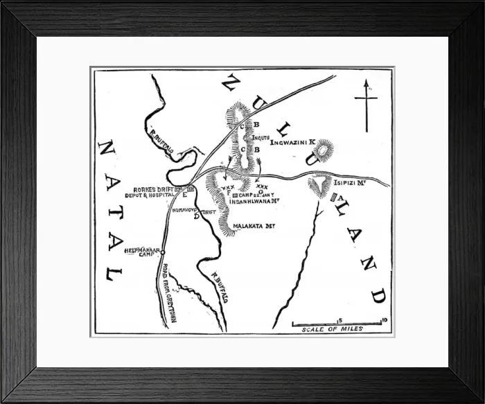 Framed Print : The Zulu war. Sketch of the positions of the forces engaged Framed Print : The Zulu war. Sketch of the positions of the forces engaged
