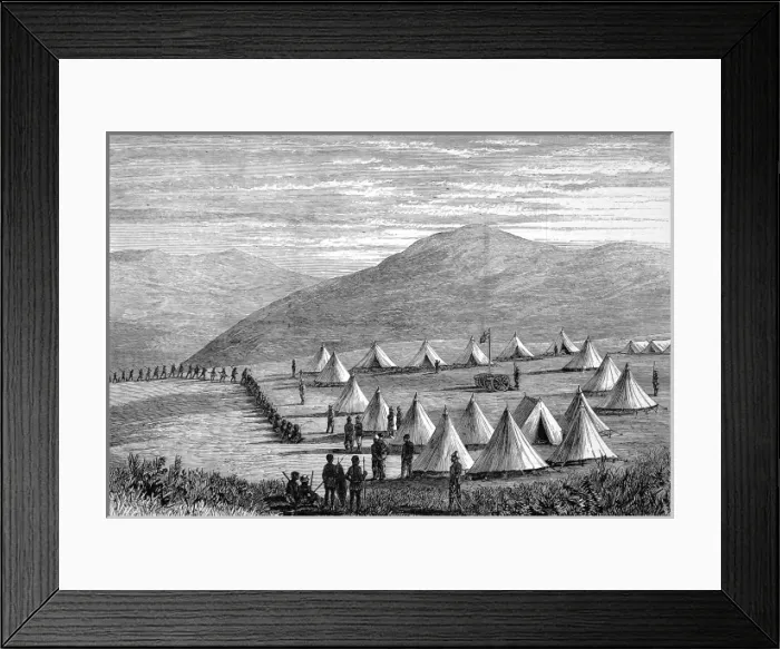 Framed Print : The Zulu war. Sir Garnet Wolseleys camp at Ulundi. Zulus co