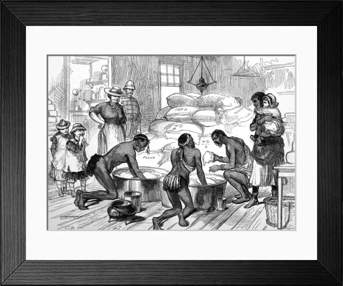 Framed Print : Illustrations of the Zulu war. Natives in a farmhouse making Framed Print : Illustrations of the Zulu war. Natives in a farmhouse making