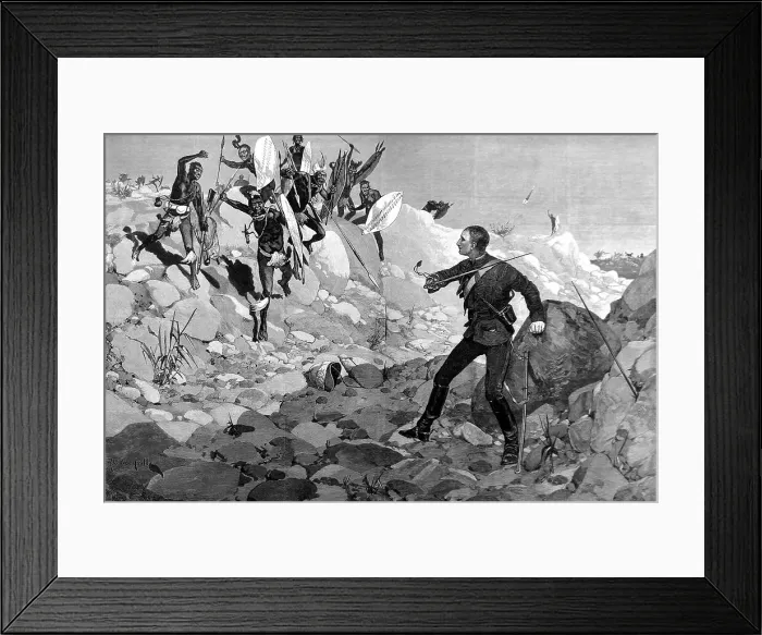 Framed Print : Zulu war. At Bay! The French Prince Imperial attacked by Z Framed Print : Zulu war. At Bay! The French Prince Imperial attacked by Z