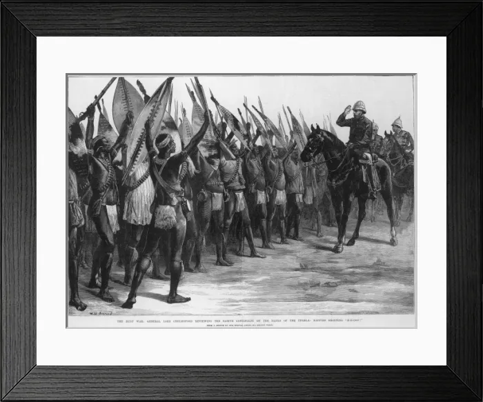 Framed Print : General Lord Chelmsford reviewing Zulu Troops, 1879 Framed Print : General Lord Chelmsford reviewing Zulu Troops, 1879