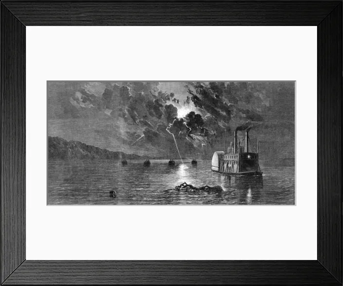 Framed Print : The Civil war in America: Midnight storm on the Missippi