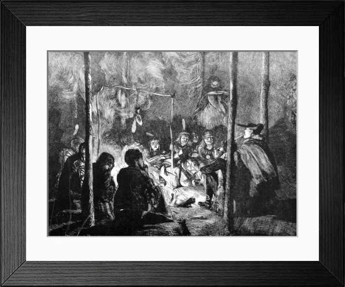 Framed Print : Pawnee Indians around a camp fire
