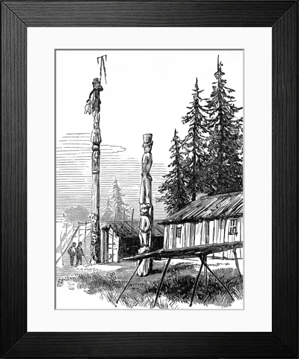 Framed Print : Native American Indian Totem Poles, British Columbia, 1882 Framed Print : Native American Indian Totem Poles, British Columbia, 1882