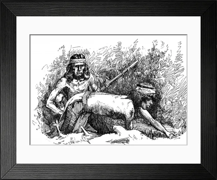 Framed Print : Apache native American Indians attacking a ranch, c. 1887 Framed Print : Apache native American Indians attacking a ranch, c. 1887