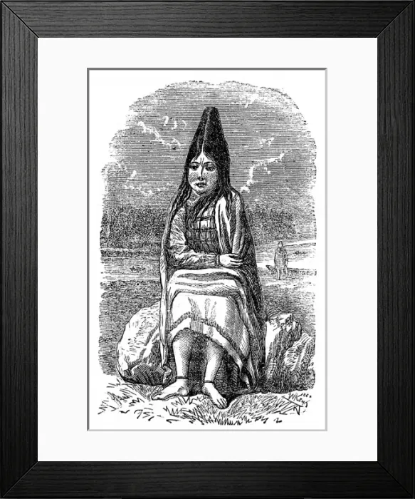 Framed Print : Native American Indian Girl with conical head, 1863