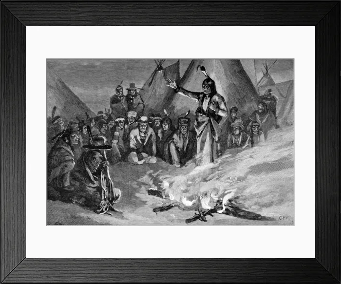 Framed Print : American Indians. Sitting Bull addressing a meeting of brave Framed Print : American Indians. Sitting Bull addressing a meeting of brave