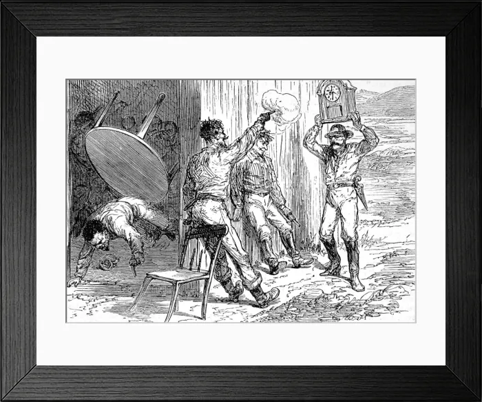 Framed Print : Wild West. An Artist in the Far West. Clearing out a saloon Framed Print : Wild West. An Artist in the Far West. Clearing out a saloon