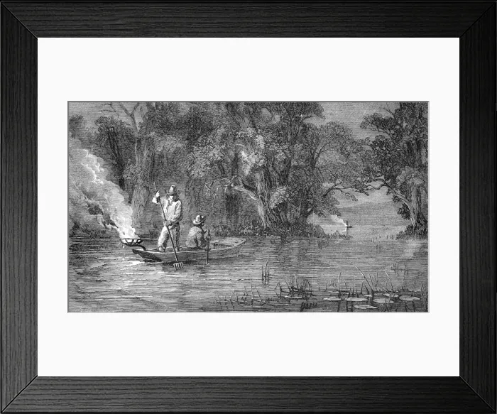 Framed Print : American Indian Country. Spearing fish at night Framed Print : American Indian Country. Spearing fish at night