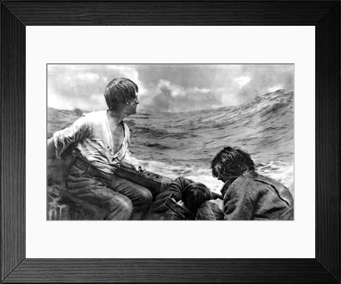 Framed Print : Survivors in a Lifeboat, 1918 Framed Print : Survivors in a Lifeboat, 1918