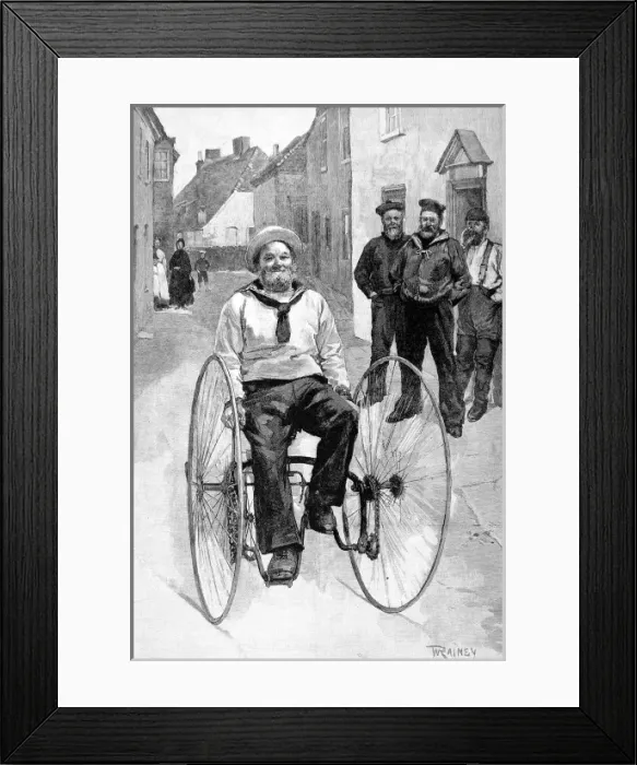 Framed Print : Royal Navy Sailor on a Tricycle, 1891 Framed Print : Royal Navy Sailor on a Tricycle, 1891