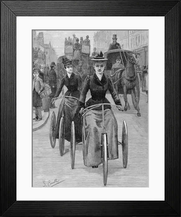 Framed Print : Women Cyclists in a City, 1892