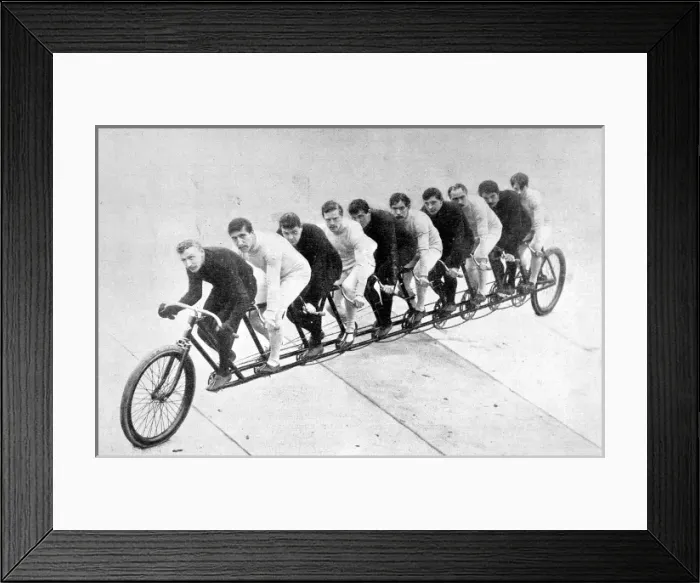 Framed Print : The Decemptuple, 10-seat bicycle, 1898 Framed Print : The Decemptuple, 10-seat bicycle, 1898