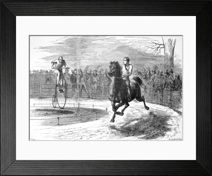 Framed Print : Race between a Bicycle and Pony, Hammersmith, 1874 Framed Print : Race between a Bicycle and Pony, Hammersmith, 1874