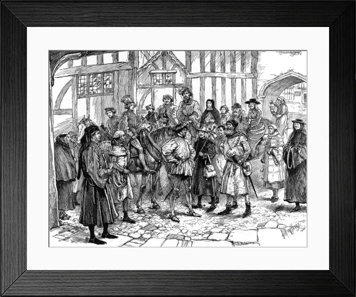 Framed Print : The Canterbury Pilgrims in the Yard of the Tabard Inn, 1387 Framed Print : The Canterbury Pilgrims in the Yard of the Tabard Inn, 1387