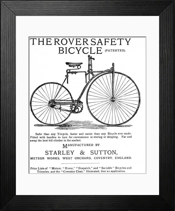 Framed Print : Advertisement for the Rover Safety Bicycle, 1885 Framed Print : Advertisement for the Rover Safety Bicycle, 1885