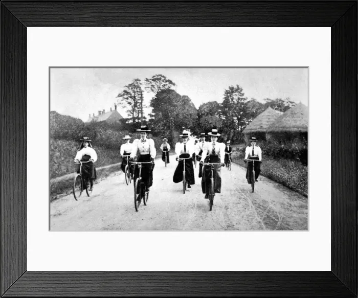 Framed Print : Victorian Women Cyclists Descending a Hill, c. 1898 Framed Print : Victorian Women Cyclists Descending a Hill, c. 1898
