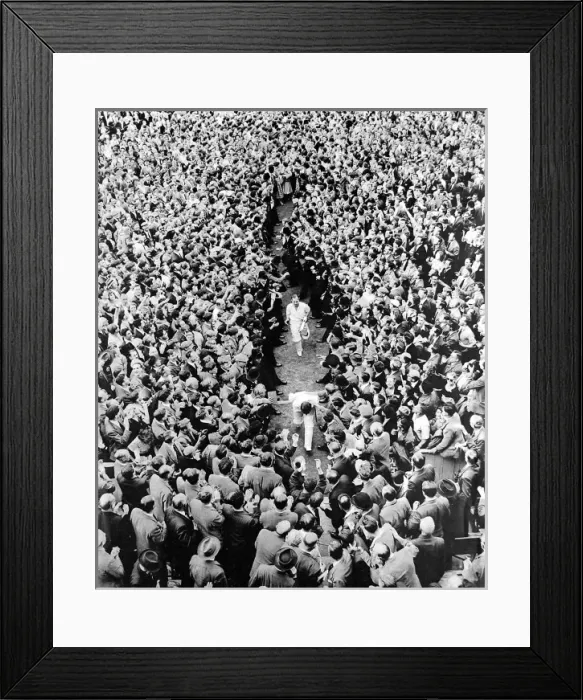 Framed Print : Compton and Edrich leave the Oval pitch, 1953 Framed Print : Compton and Edrich leave the Oval pitch, 1953
