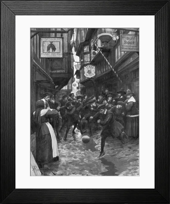 Framed Print : Football in the Streets of London, 16th century Framed Print : Football in the Streets of London, 16th century