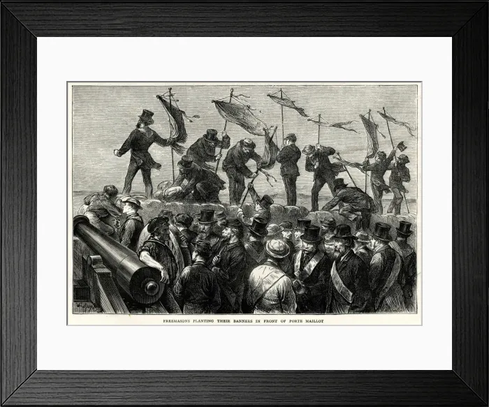 Framed Print : Freemasons planting banners outside the Porte Maillot; Paris Framed Print : Freemasons planting banners outside the Porte Maillot; Paris