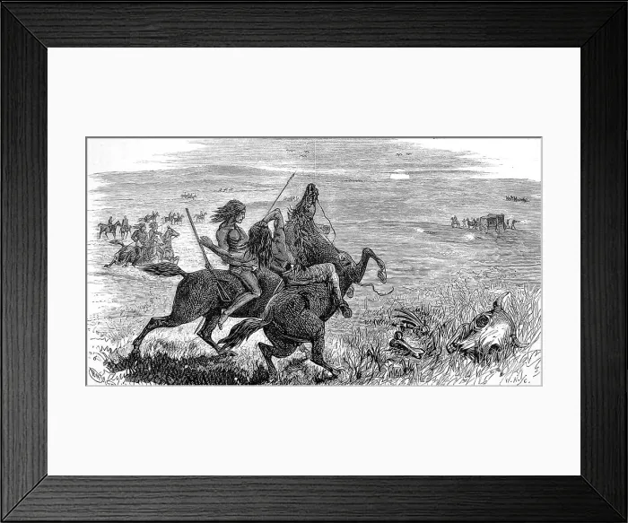 Framed Print : Skirmish between native American Indian braves and white Ame Framed Print : Skirmish between native American Indian braves and white Ame