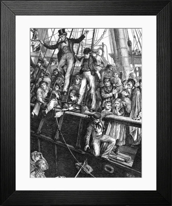 Framed Print : Emigrant Ship leaving for the USA, 1869