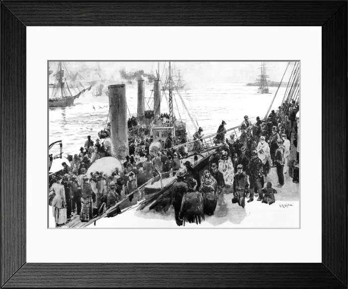 Framed Print : Passengers boarding an Emigrant Ship at Queenstown, Ireland Framed Print : Passengers boarding an Emigrant Ship at Queenstown, Ireland