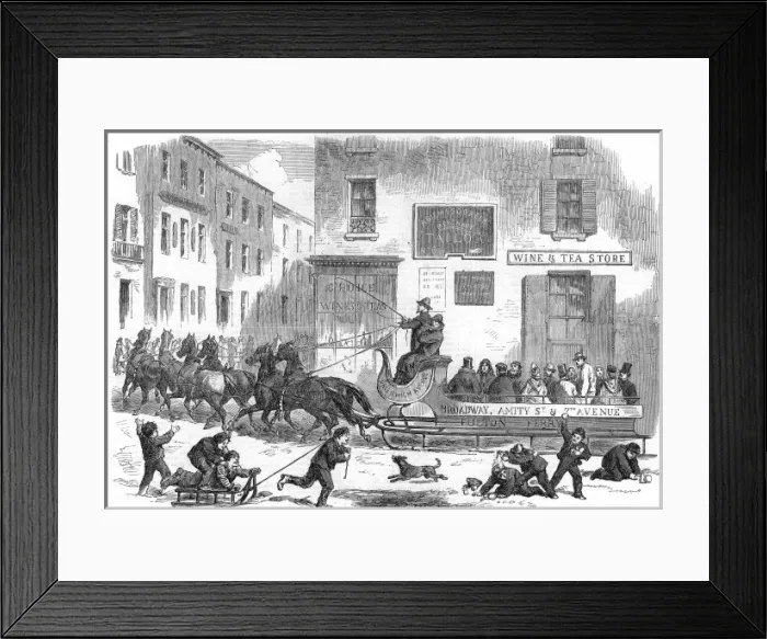 Framed Print : An Omnibus Sleigh, New York, 1865