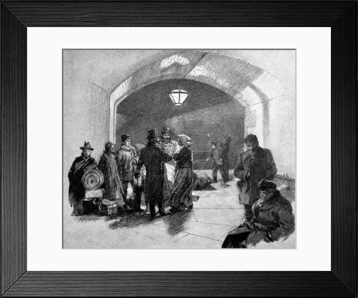 Framed Print : Immigrants arriving at Tower Bridge Stairs, London, 1904 Framed Print : Immigrants arriving at Tower Bridge Stairs, London, 1904